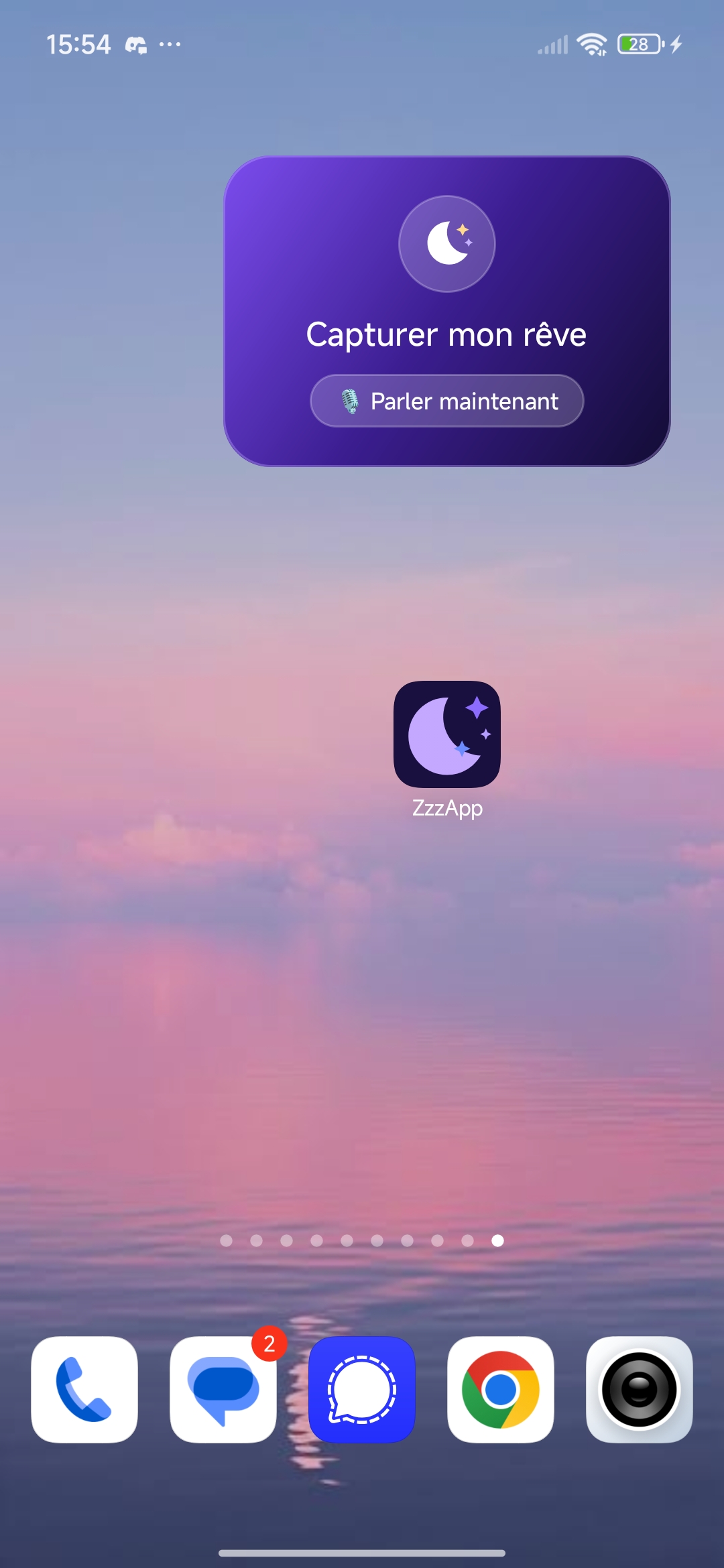 Le widget ZzzApp « Capturer mon rêve » posé sur l’écran d’accueil Android.
